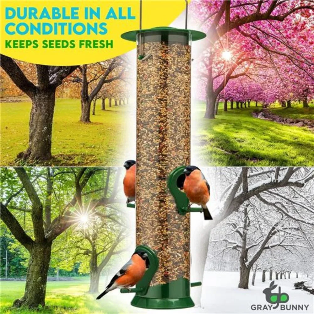 Gray Bunny Bird Feeders for Outdoors Hanging -2Pack -4 Port Premium Hard Plastic